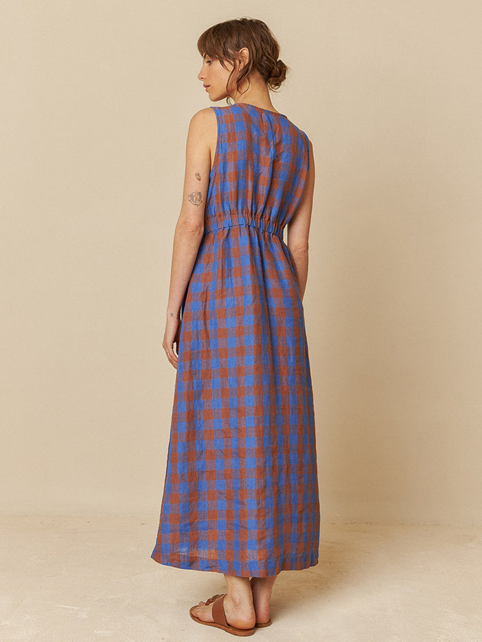 Indi & Cold Cotton Linen Blue Check Dress