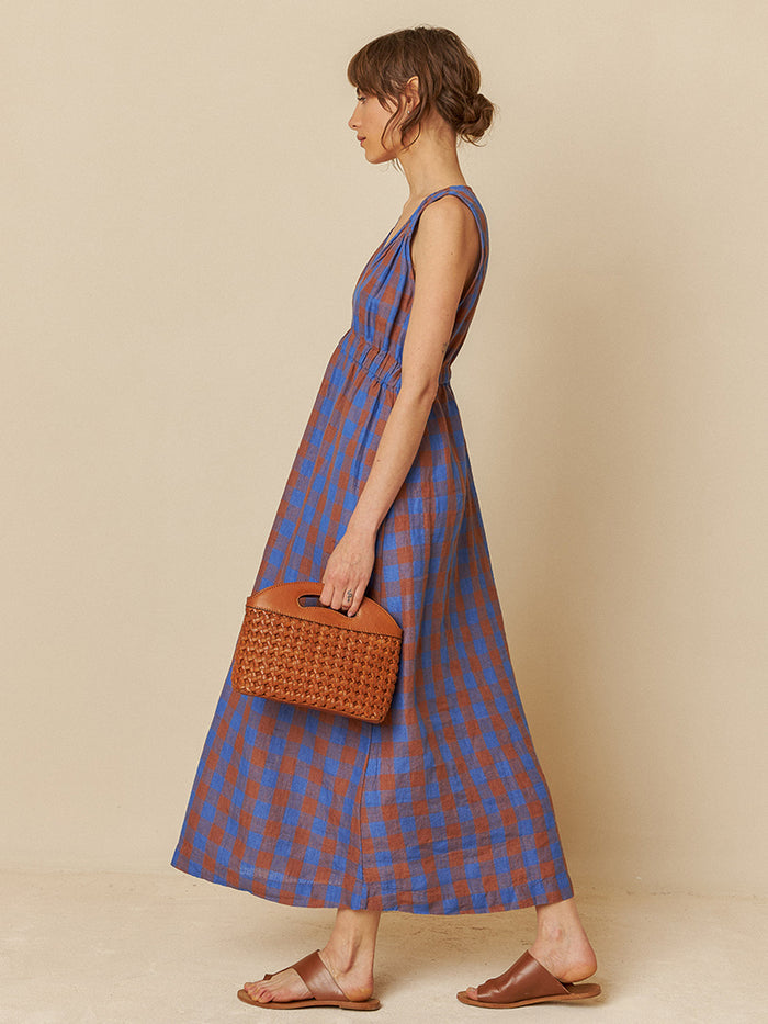 Indi & Cold Cotton Linen Blue Check Dress