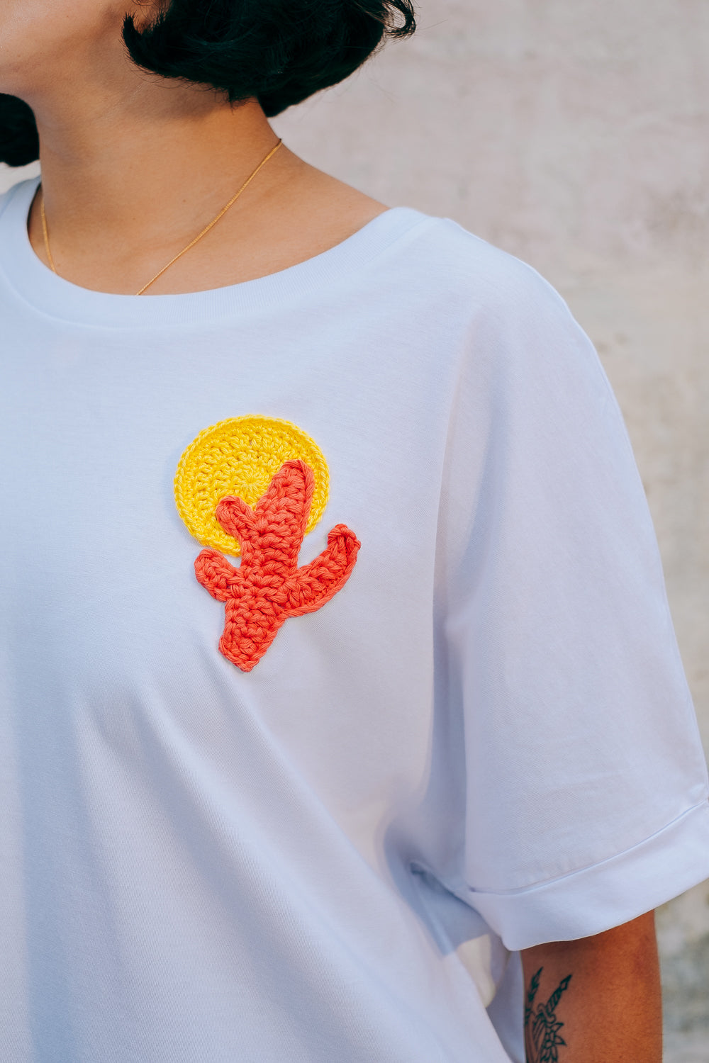 Lowie White Crochet Cactus T-Shirt