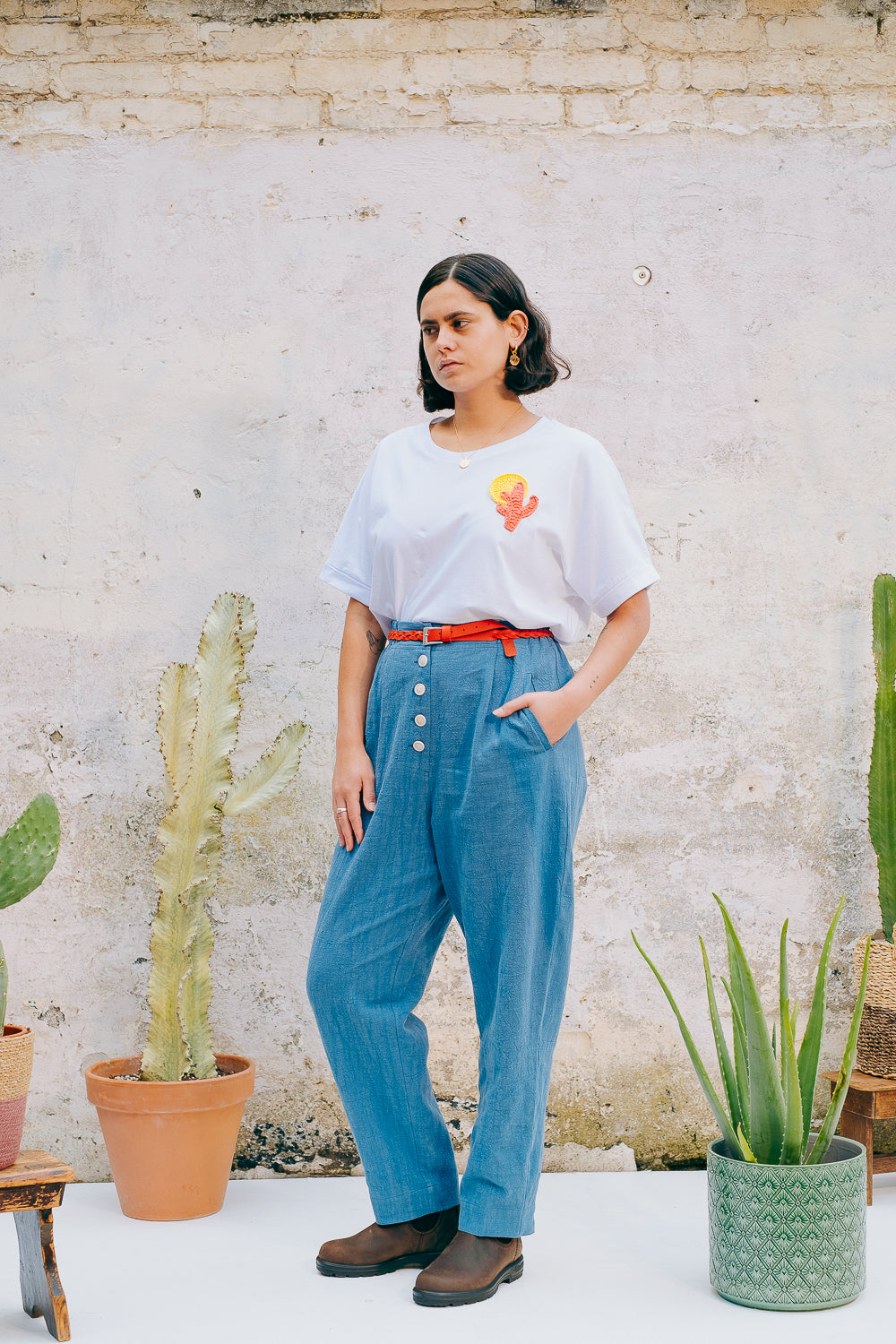 Lowie White Crochet Cactus T-Shirt