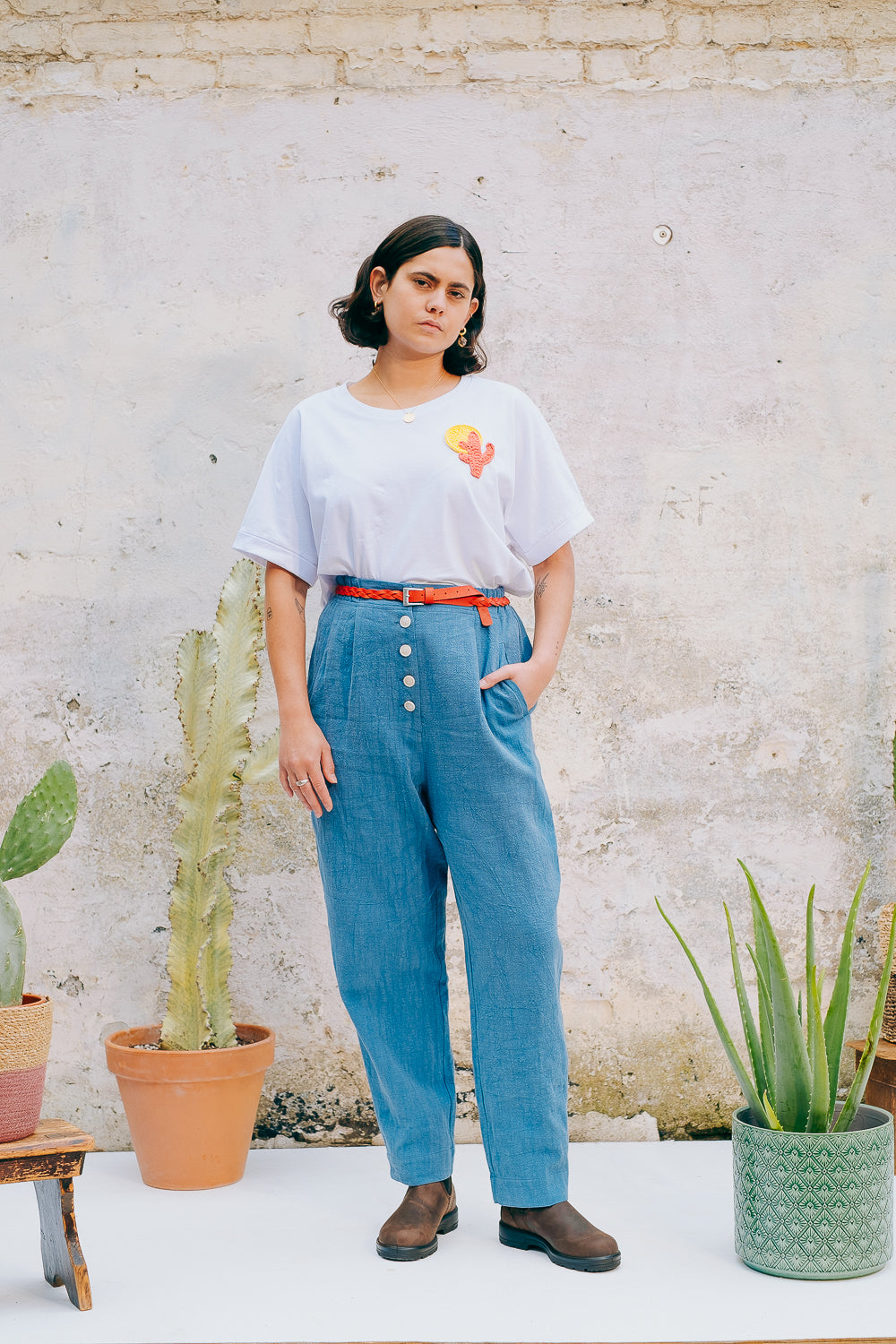 Lowie White Crochet Cactus T-Shirt