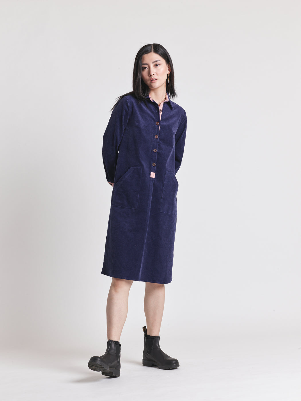 Lowie Navy Corduroy Shirt Dress