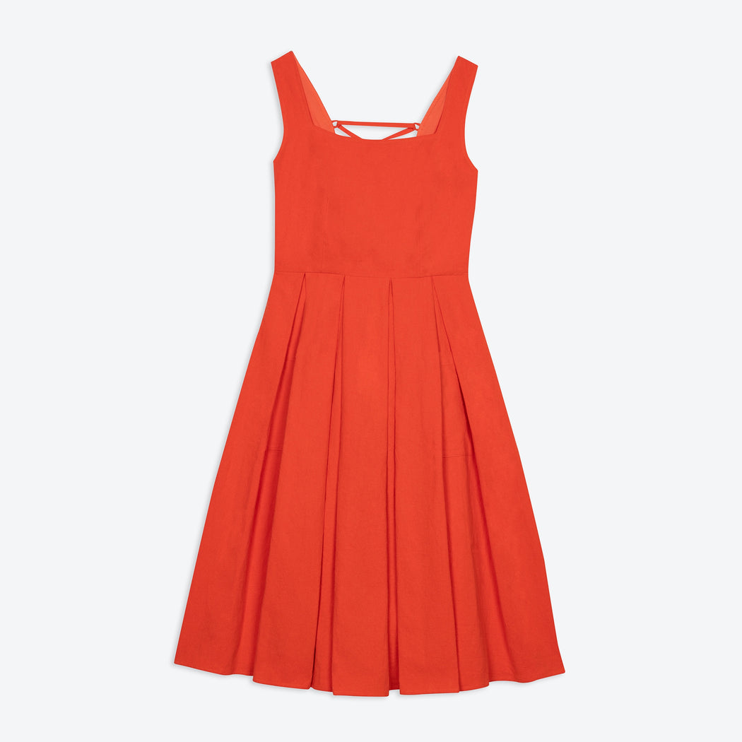 Lowie Cotton Linen Tomato Lace Back Dress