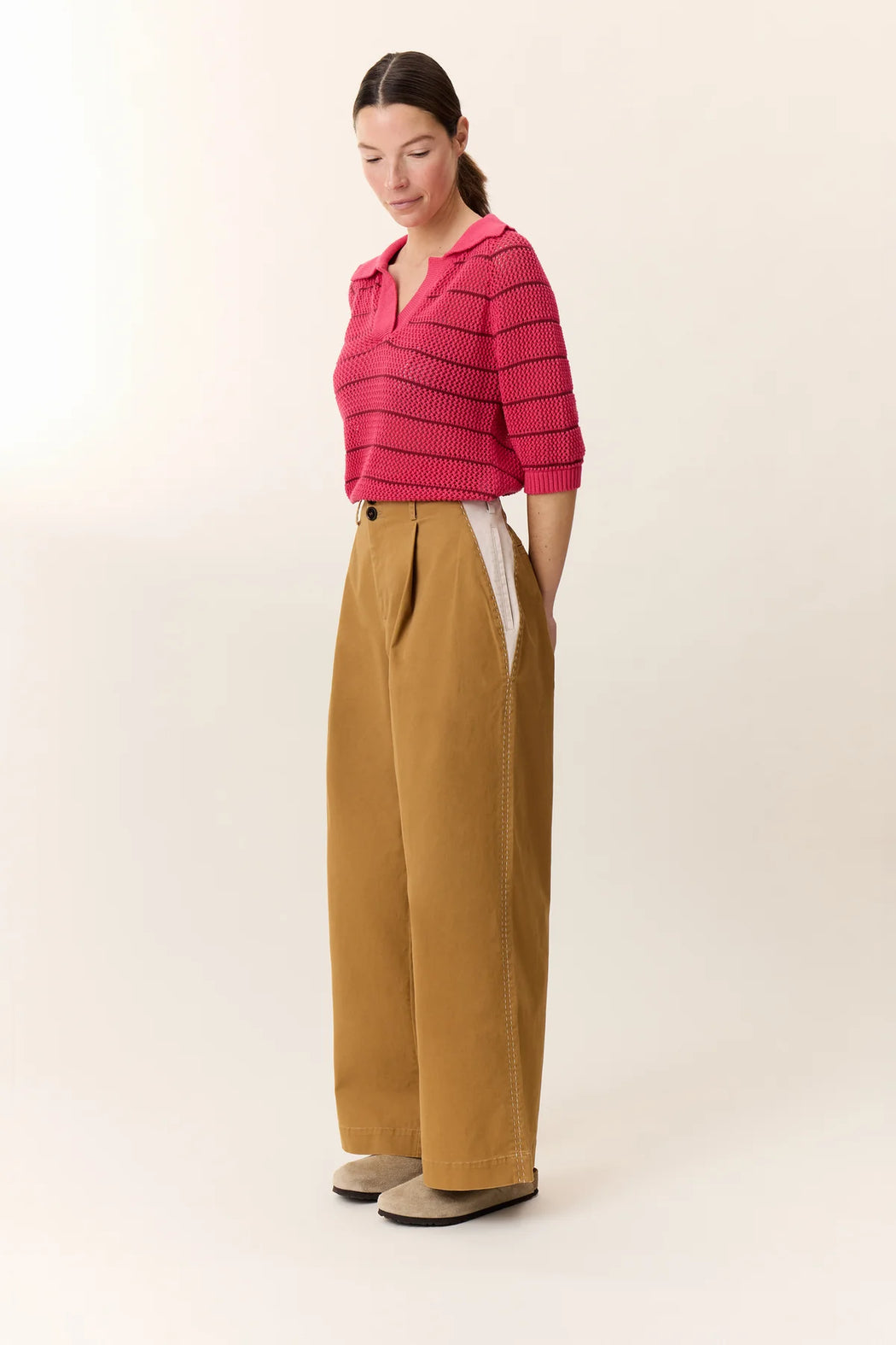Leon & Harper Pippa Beige Two-Toned Trousers