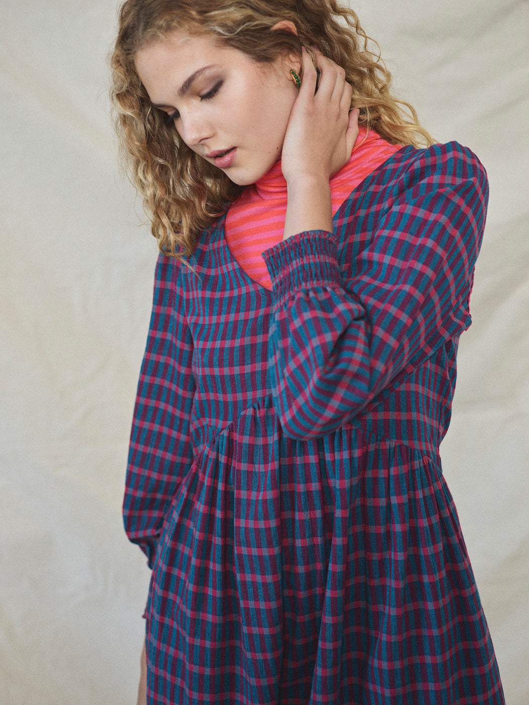 Lowie Teal and Red Check Annette Dress