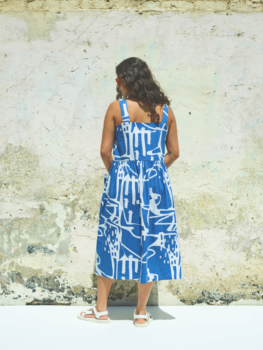 Miss Pompom Blue Paintsplash Strappy Sun dress