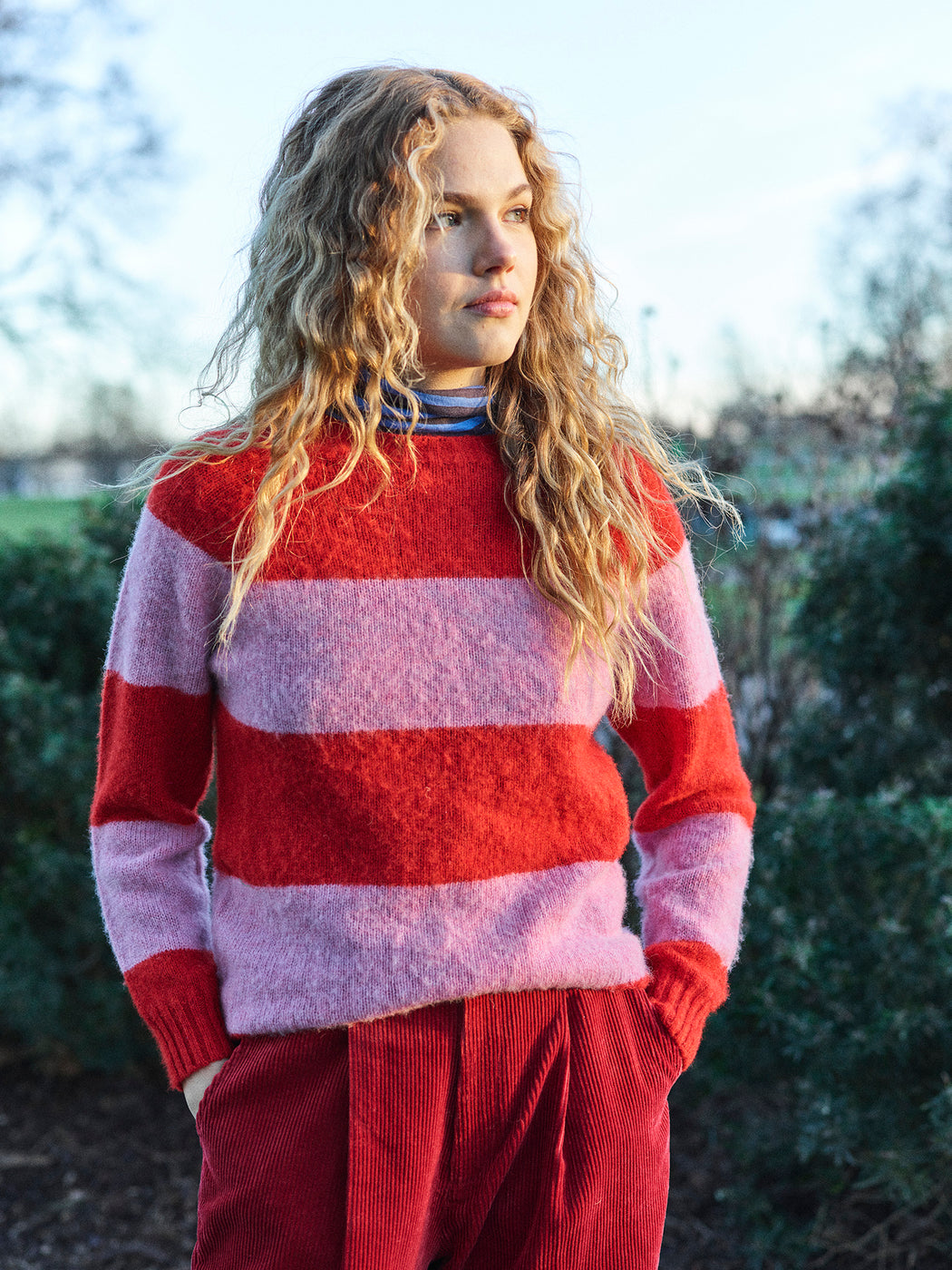 Lowie Pink + Red Stripe Scottish Jumper