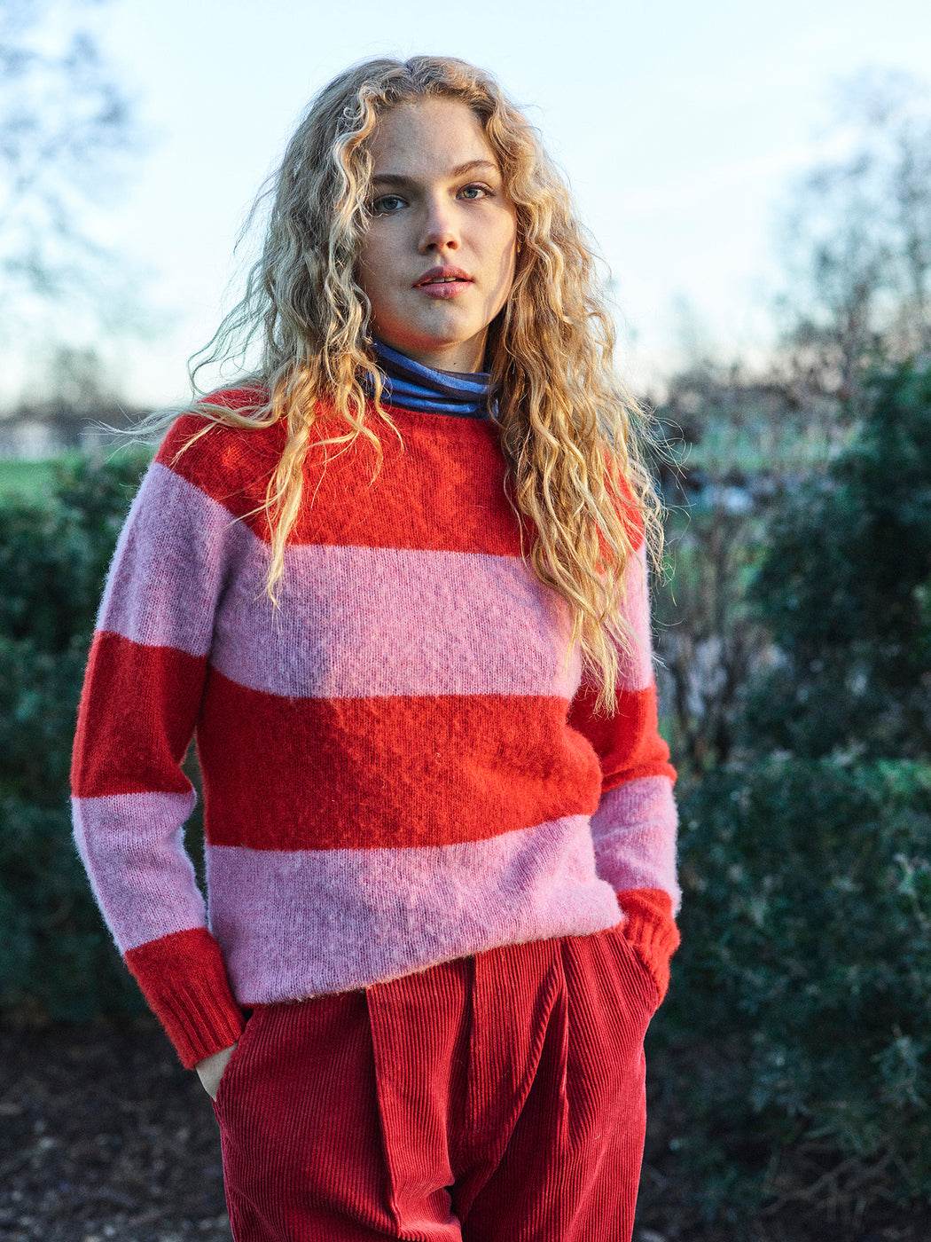 Lowie Pink Red Stripe Scottish Jumper