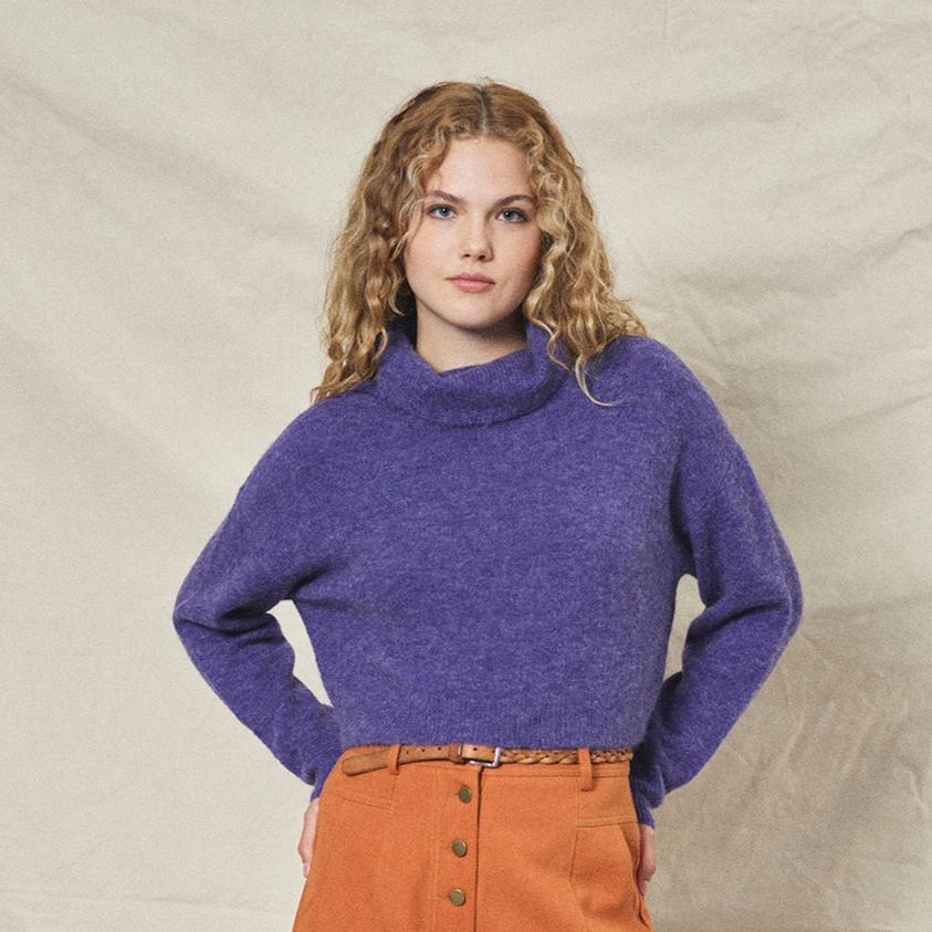 Lowie Purple Alpaca Cropped Roll Neck