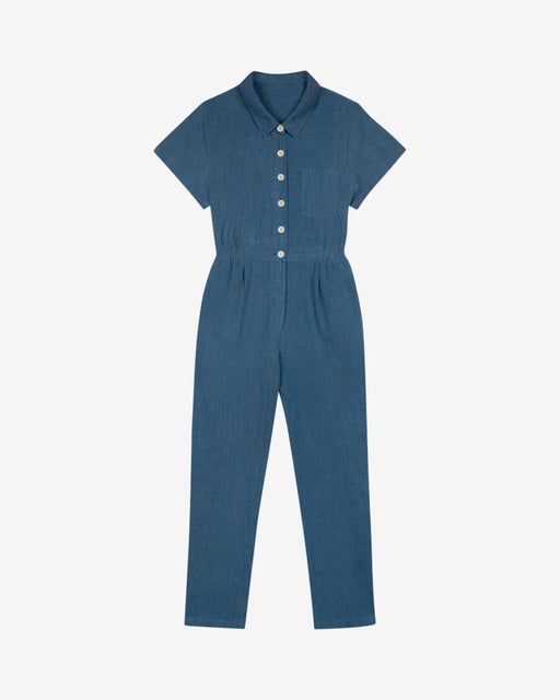 Lowie Cotton Linen Washed Blue Boilersuit