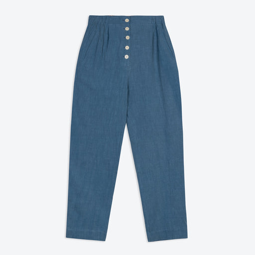 Lowie Cotton Linen Washed Blue Trousers