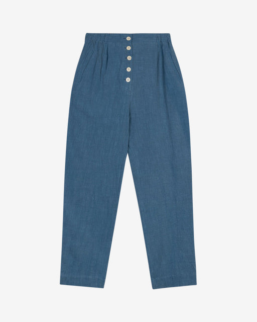 Lowie Cotton Linen Washed Blue Trousers