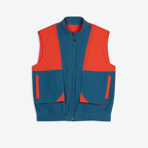 Lowie Cotton Linen Tomato Washed Blue Gilet