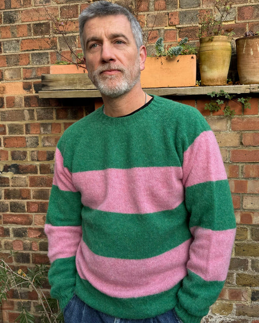 Lowie Mens Pink + Green Stripe Jumper