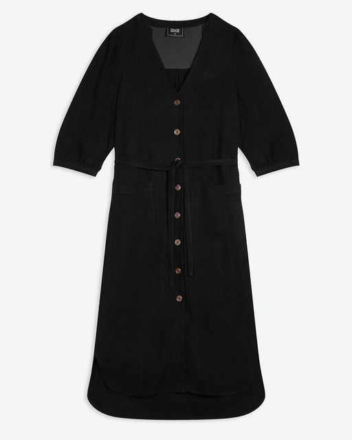 Lowie Linen Viscose Black Button Through Dress