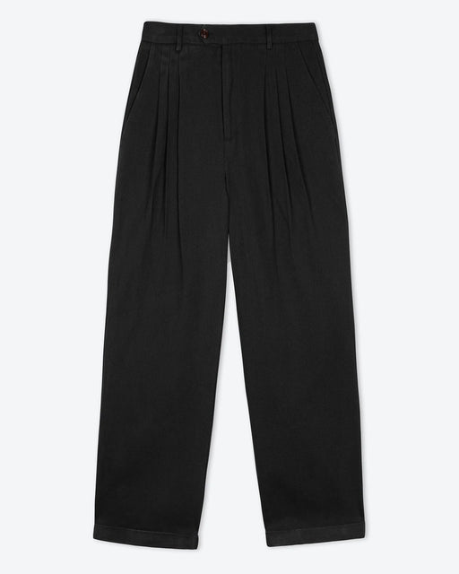 Lowie Drill Black Pleat Front Trouser