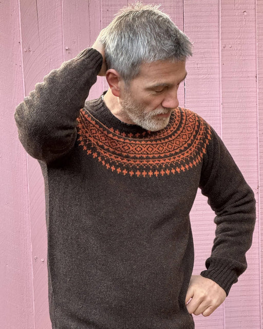 Lowie Mens Chocolate + Orange Fairisle Jumper