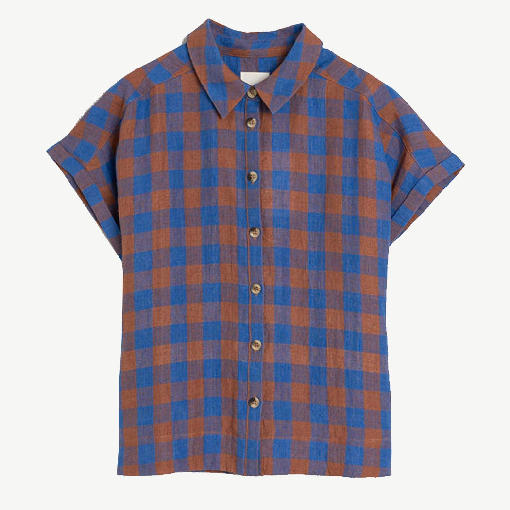 Indi & Cold Azul Linen Cotton Check Shirt