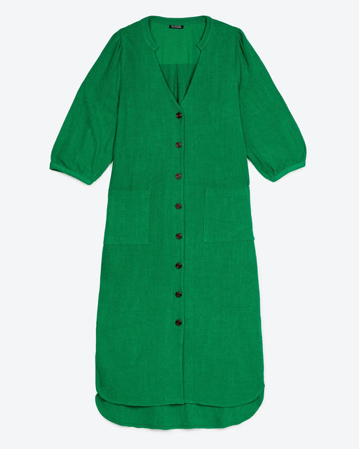 Lowie Linen Viscose Emerald Button Through Dress