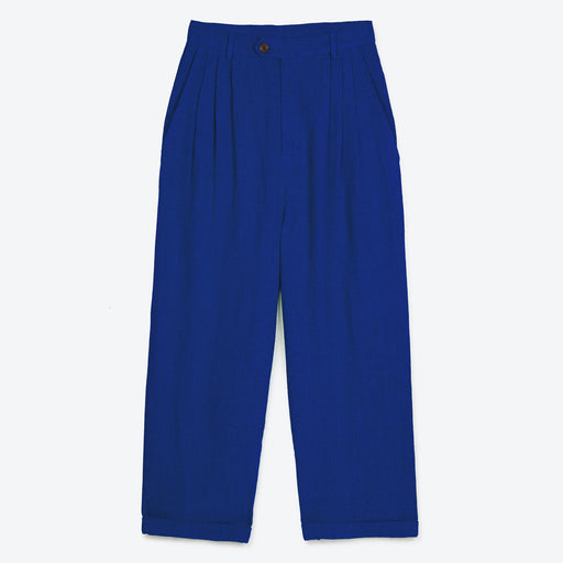 Lowie Linen Viscose Royal Blue Pleat Trouser